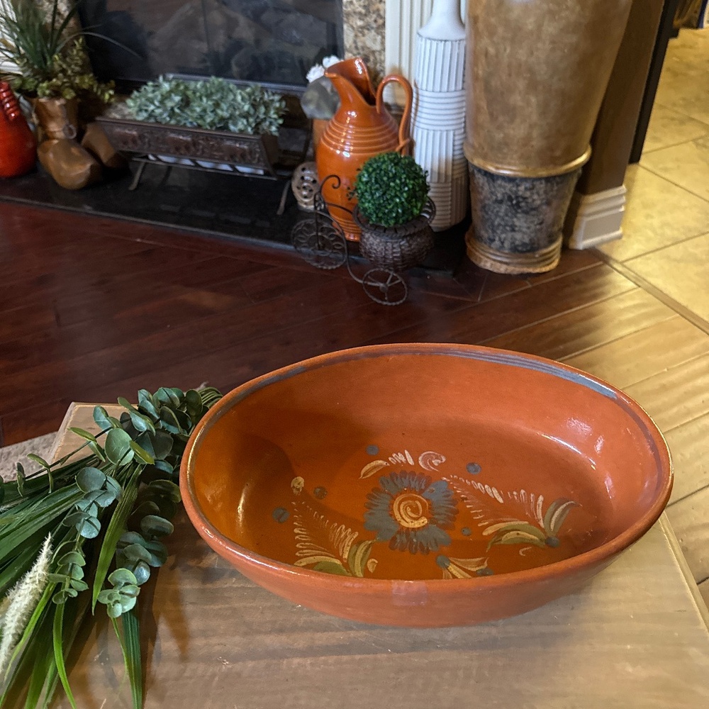 Vintage  El Palomar Tray Terracotta Mexican Pottery Hand Painted Mexico 13” x 9”
